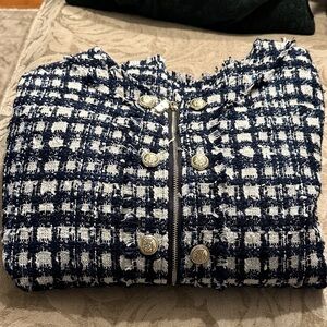 Belle by Kim Gravel Navy and White Tweed Blazer